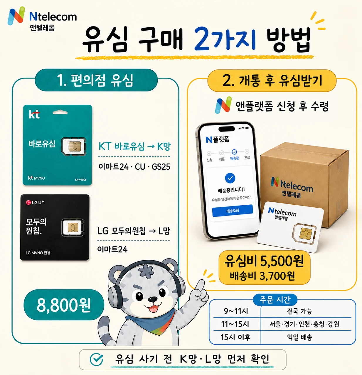 편의점 유심 구매와 개통 후 유심 배송을 비교한 안내